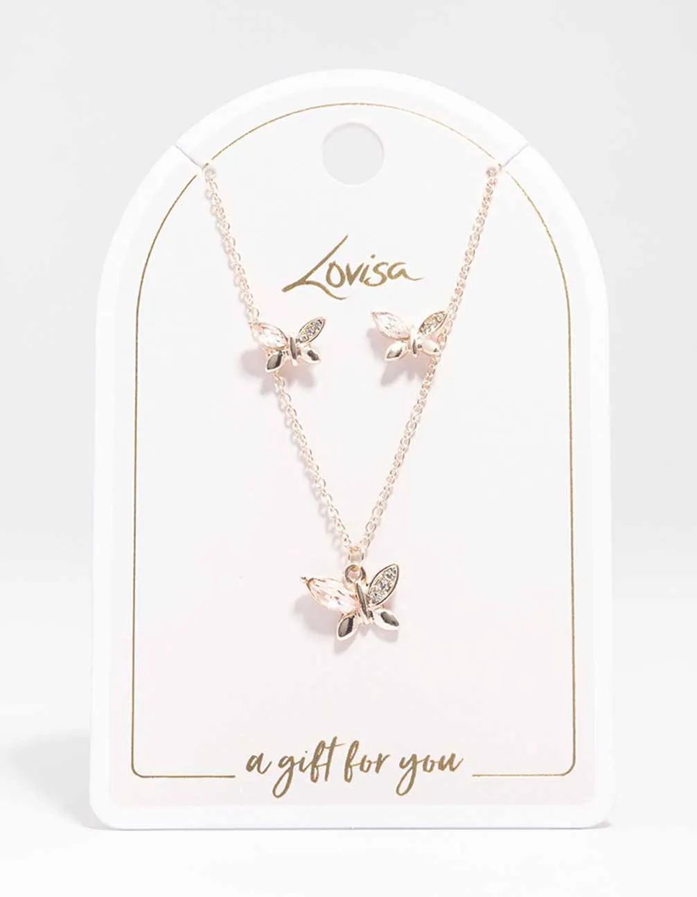 Rose Gold Diamante Butterfly Necklace & Stud Earring Set sold by lovisa product image thumbnail 3