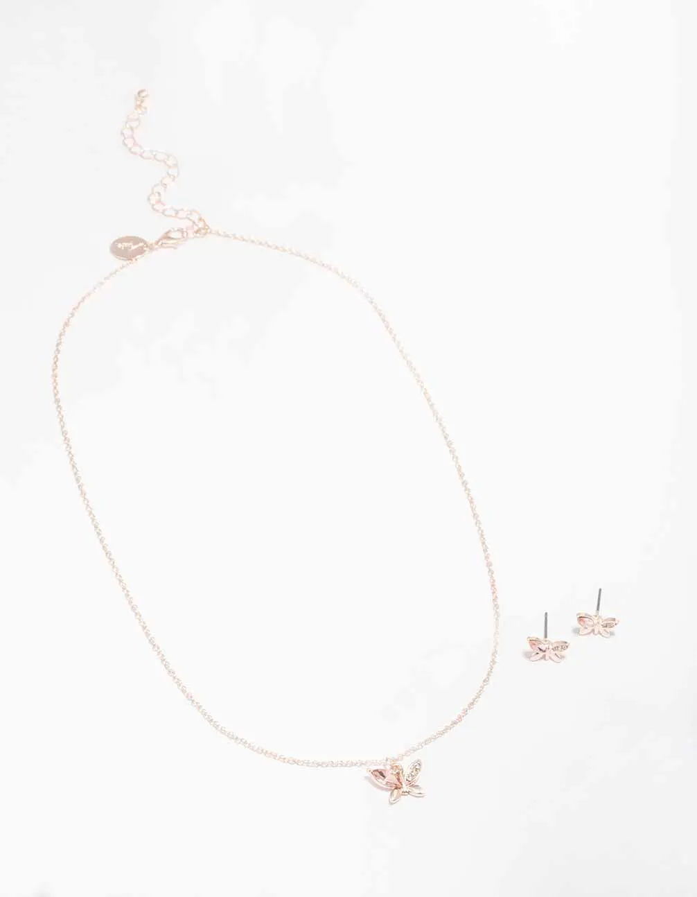 Rose Gold Diamante Butterfly Necklace & Stud Earring Set sold by lovisa product image thumbnail 2