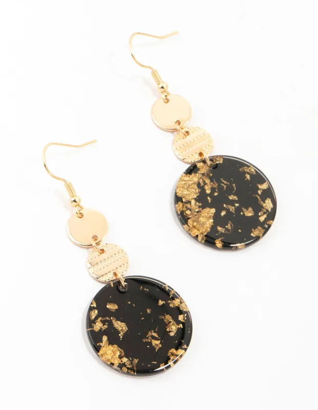 Gold & Black Textured Disc Drop Earrings sold by lovisa
