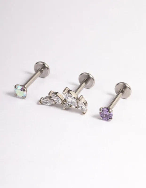 Surgical Steel Cubic Zirconia Marquise Leaf Flat Back Pack sold by lovisa