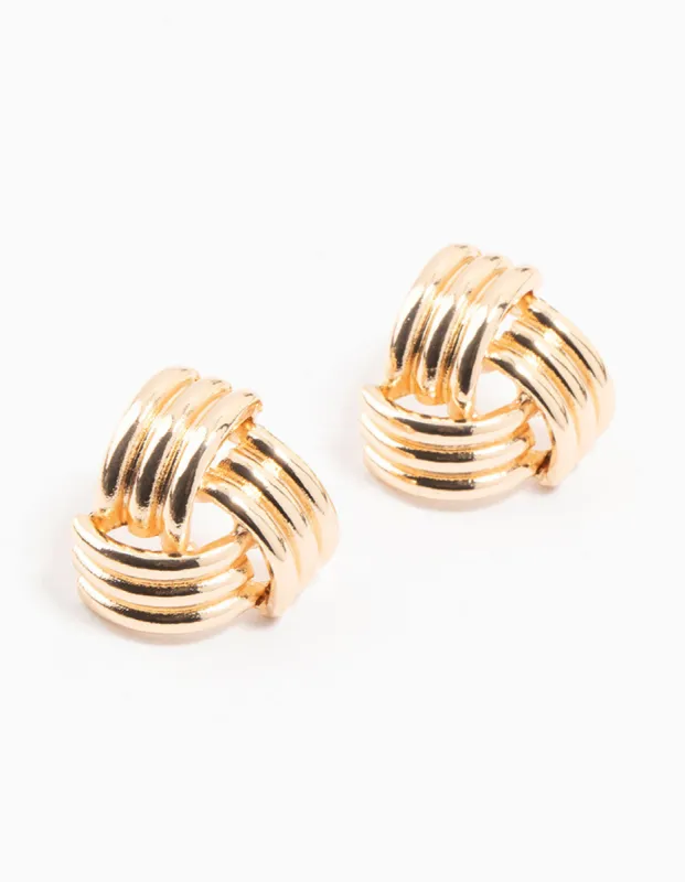 Gold Triple Quilted Stud Earrings sold by lovisa