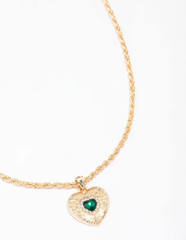 Gold Twisted Rope Diamante Heart Pendant Necklace sold by lovisa