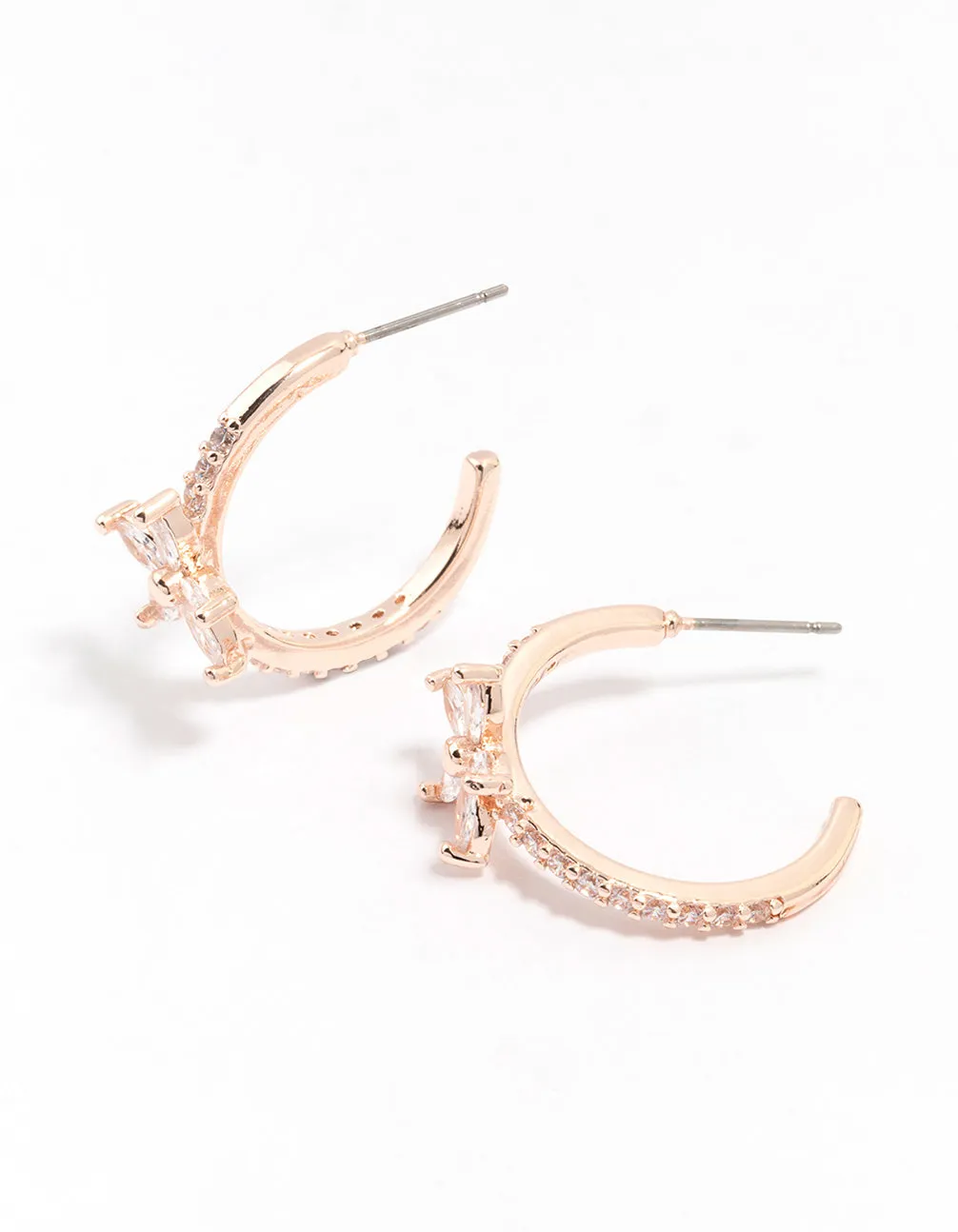 Rose Gold Diamante Flower Hoop Earrings sold by lovisa