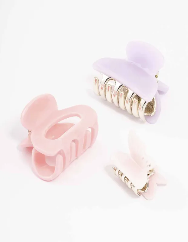 Pink & Lilac Butterfly Hair Claw Clip 3-Pack sold by lovisa