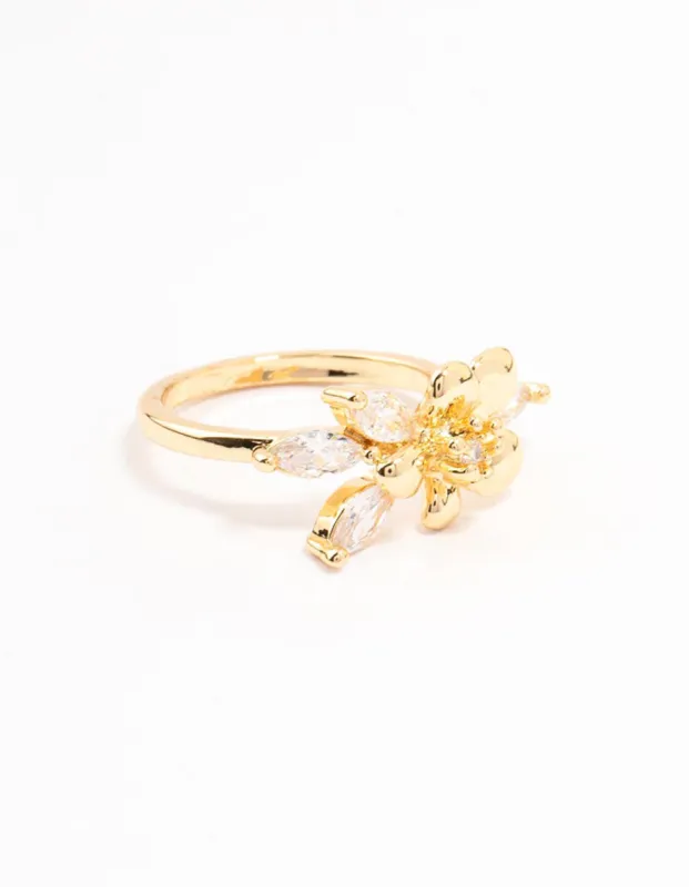 Gold Plated Fine Flower Cubic Zirconia Ring sold by lovisa