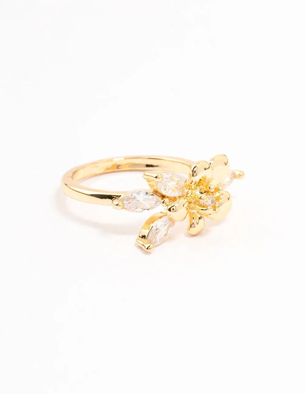 Gold Plated Fine Flower Cubic Zirconia Ring sold by lovisa