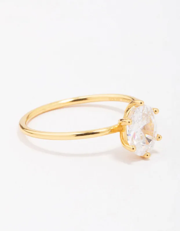 Gold Plated Sterling Silver Oval Solitaire Ring sold by lovisa