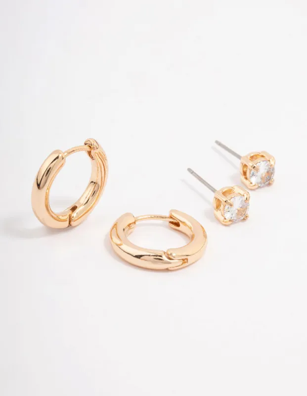 Gold Diamante Stud & Hoop Earring Pack sold by lovisa