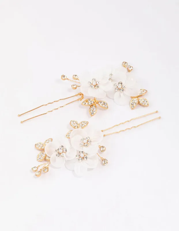 Gold Triple Flower Diamante Hair Pin Pack sold by lovisa