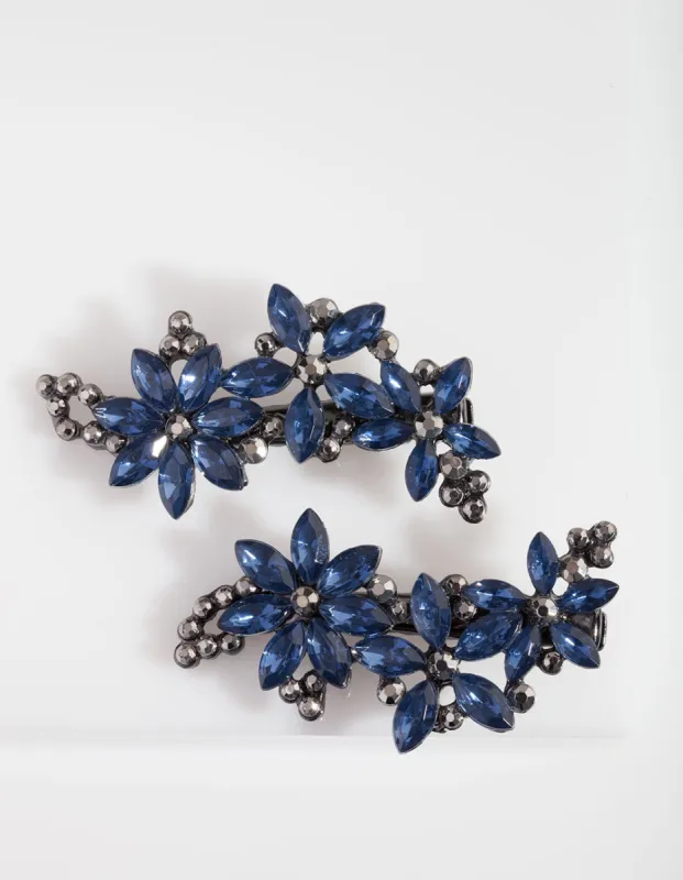 Gunmetal Mixed Crystal Floral Hair Clip sold by lovisa