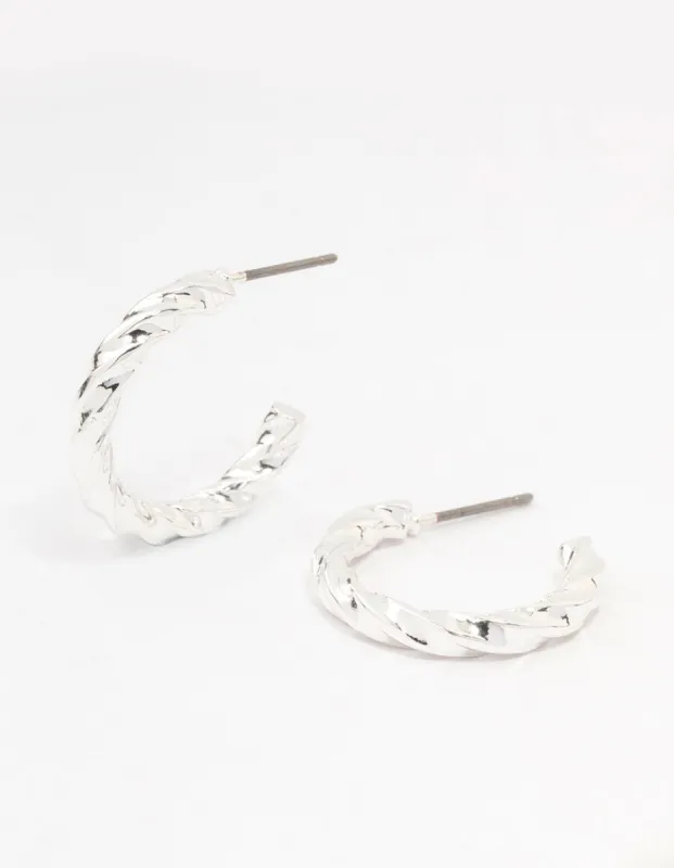 Silver Twisted Huggie Earrings sold by lovisa