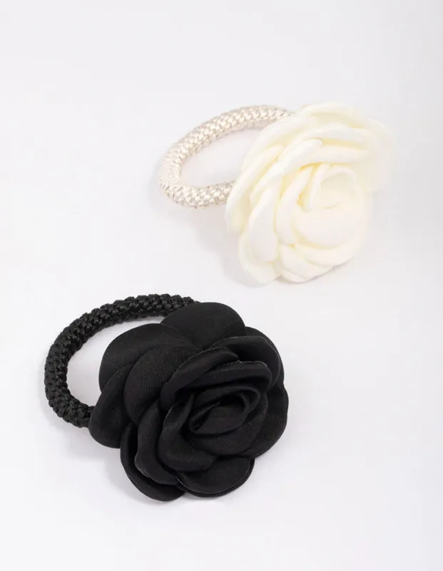 Black & Ivory Rosette Hair Tie Pack sold by lovisa