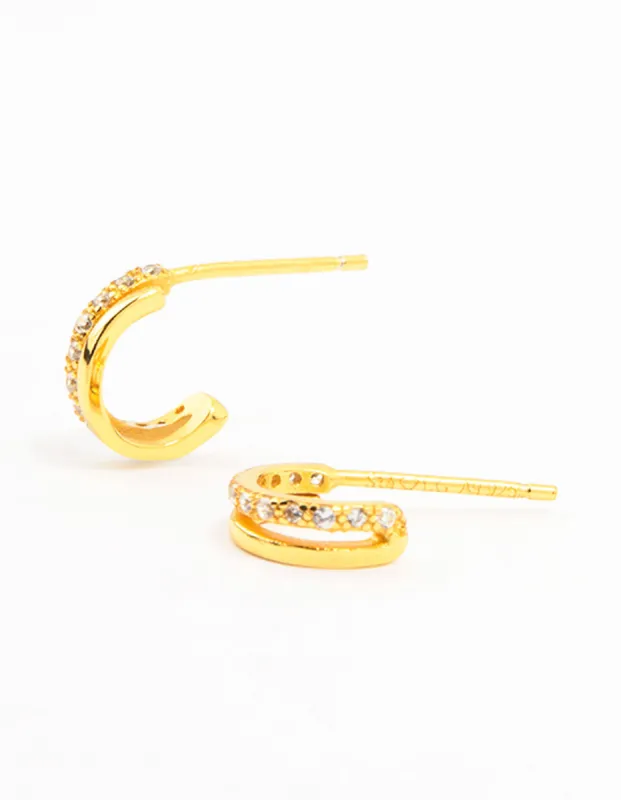 Gold Plated Sterling Silver Double Hoop Earrings sold by lovisa