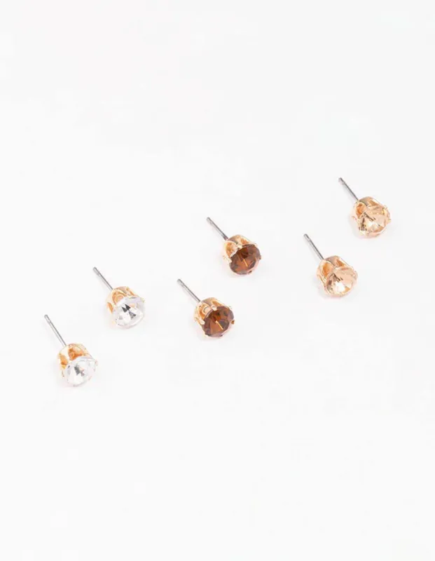 Gold Burgundy Circle Diamante Stud Earring 3-Pack sold by lovisa
