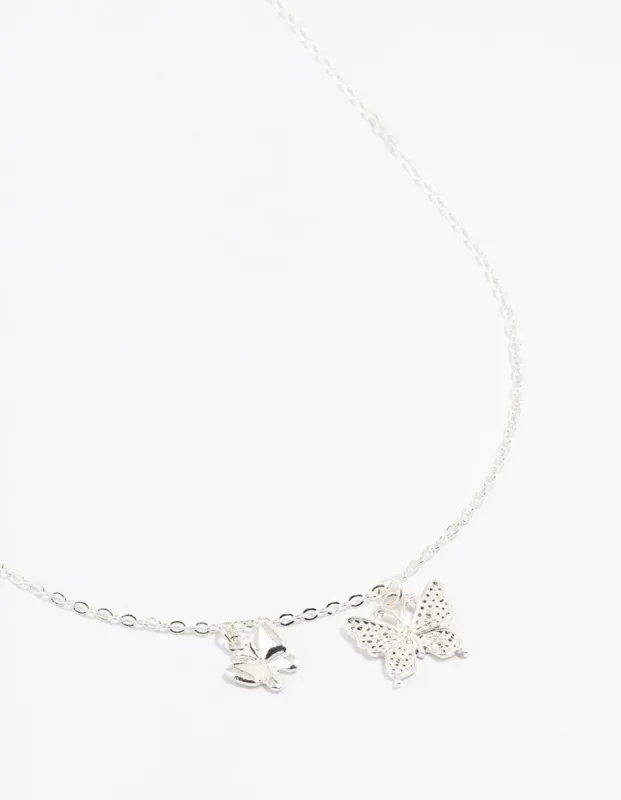 Silver Double Diamante Butterfly Necklace sold by lovisa