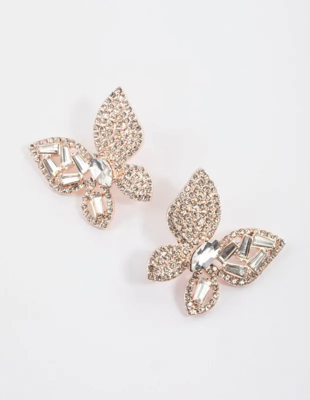 Rose Gold Butterfly Multi Stone Stud Earrings sold by lovisa