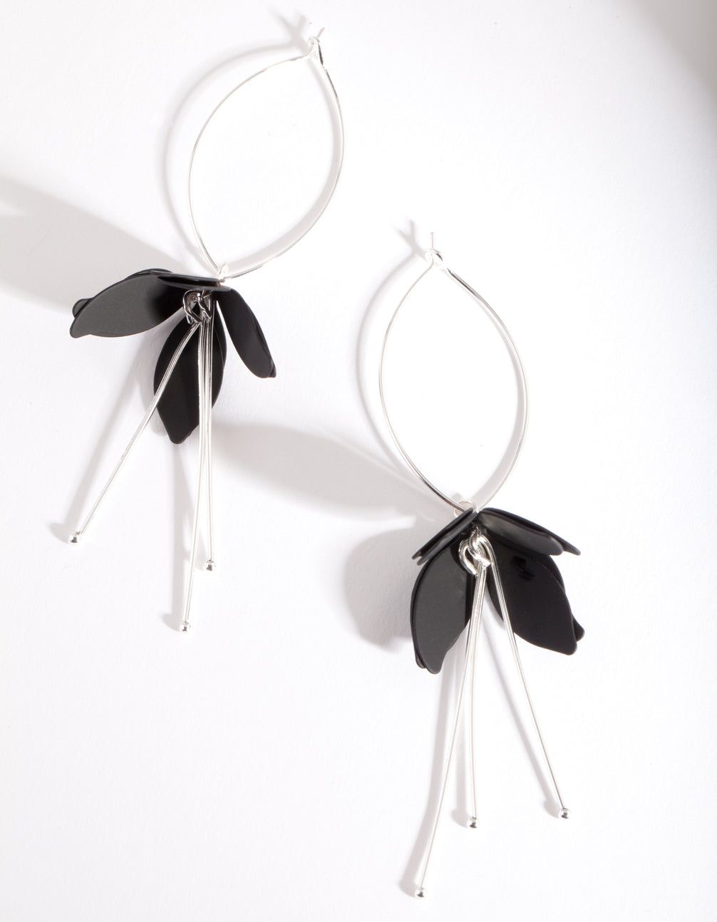 Silver Black Flower Drop Earrings sold by lovisa