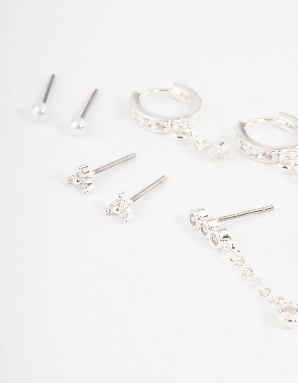 Silver Plated Cubic Zirconia Dainty Pearl Earrings 4-Pack sold by lovisa product image thumbnail 3