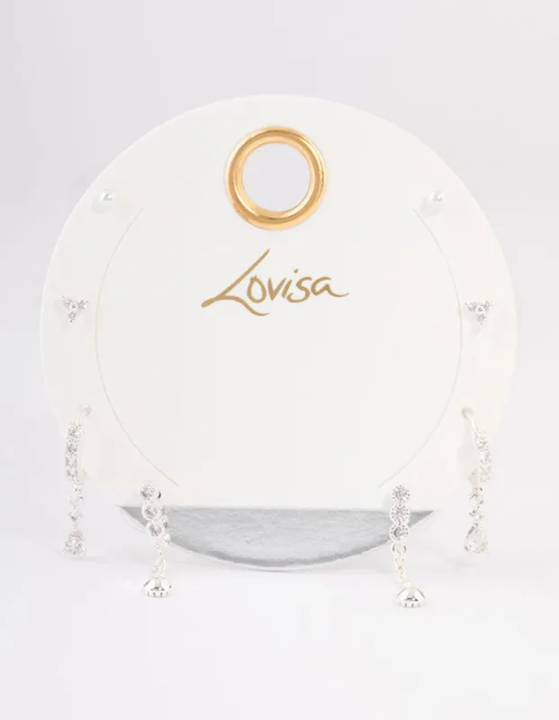 Silver Plated Cubic Zirconia Dainty Pearl Earrings 4-Pack sold by lovisa