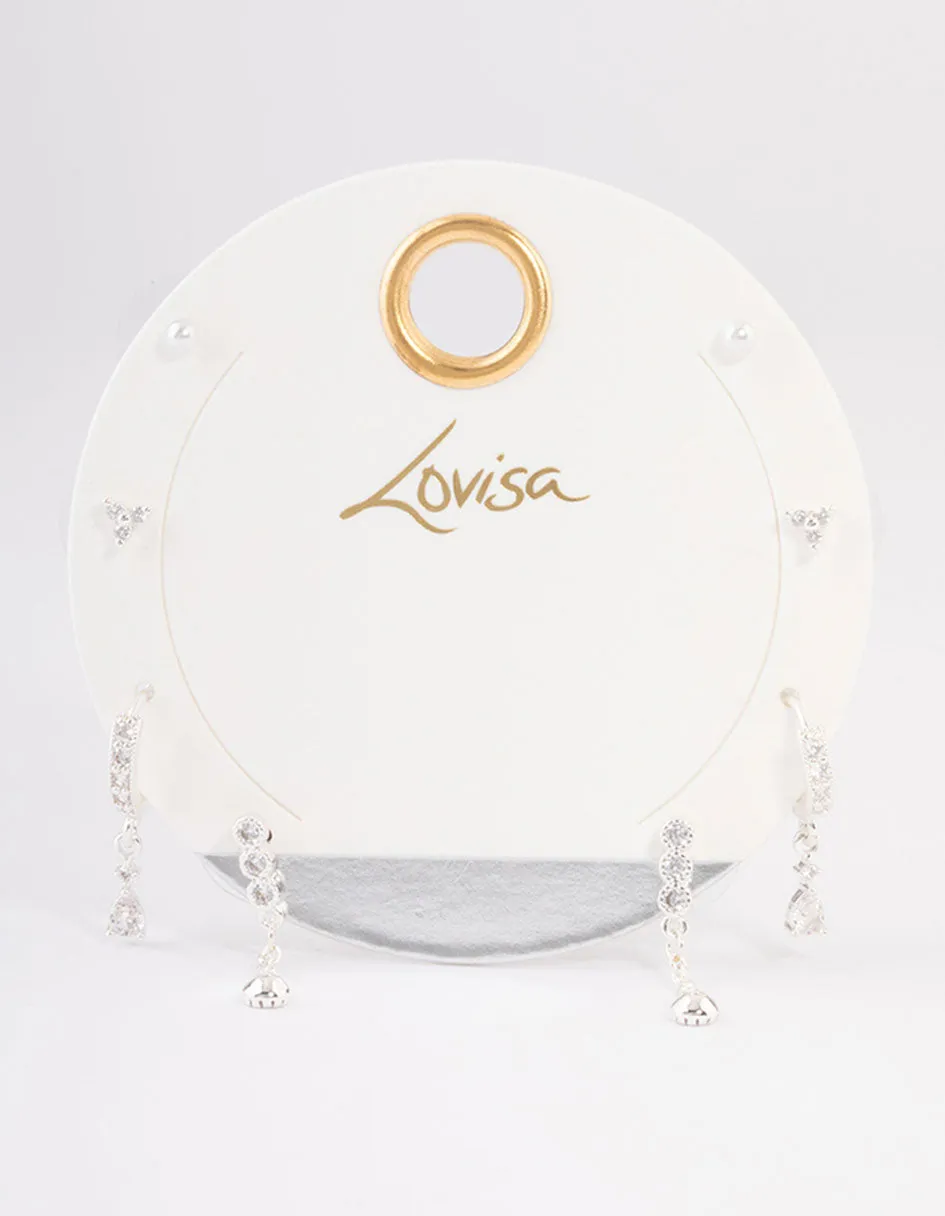 Silver Plated Cubic Zirconia Dainty Pearl Earrings 4-Pack sold by lovisa