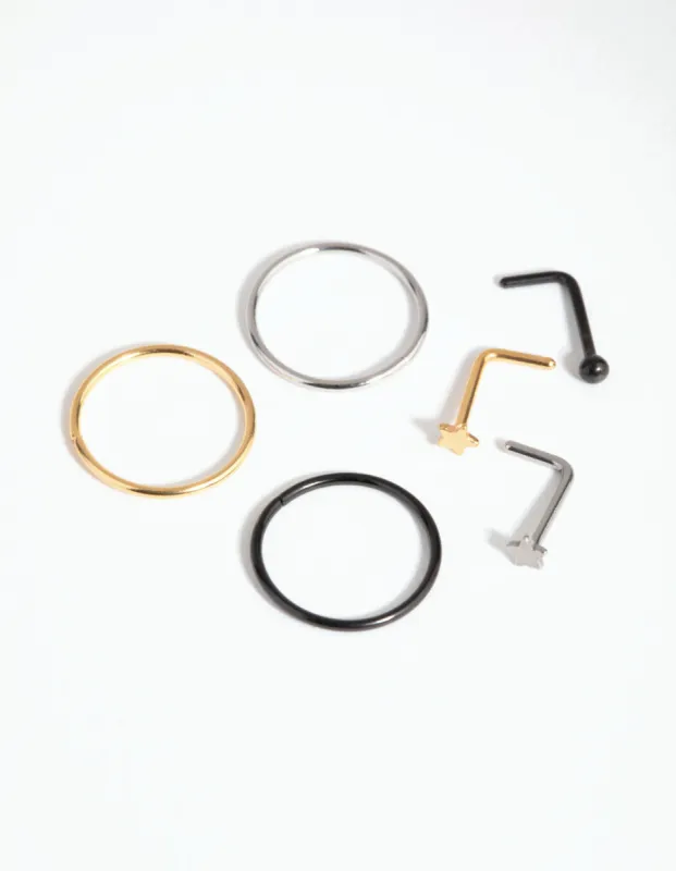 Surgical Steel Ball Star Nose Ring & Stud 6-Pack sold by lovisa
