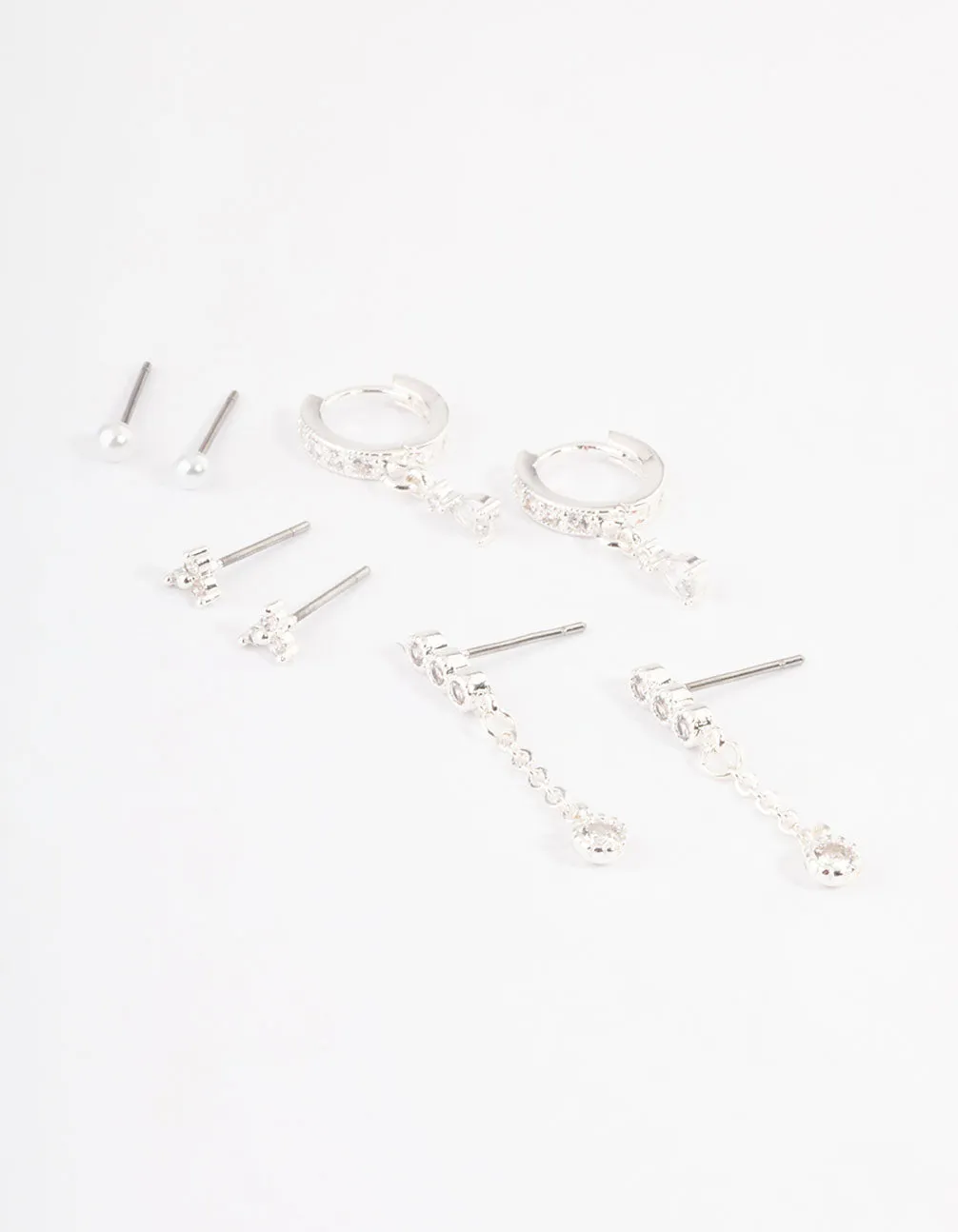 Silver Plated Cubic Zirconia Dainty Pearl Earrings 4-Pack sold by lovisa product image thumbnail 2