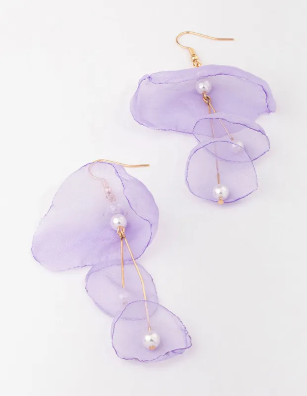 Lilac Layered Fabric Petal Drop Earrings sold by lovisa