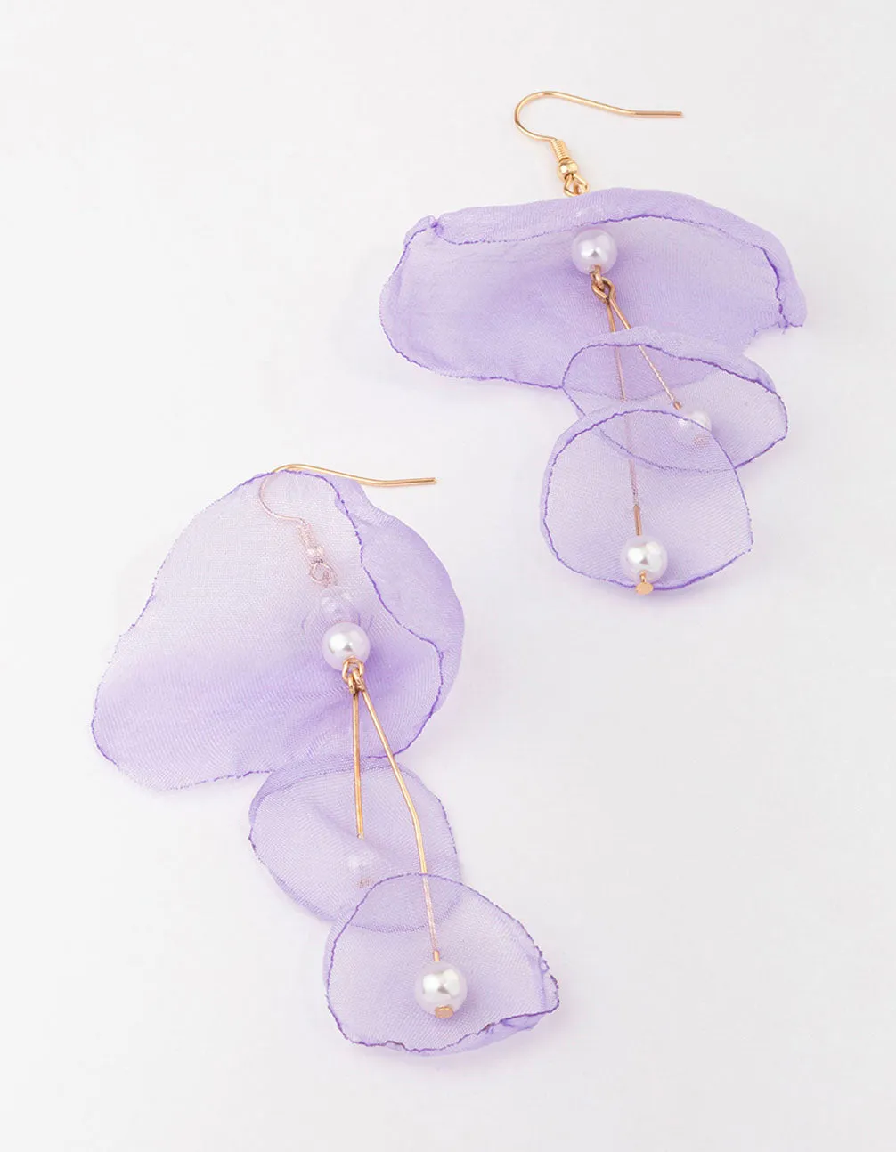 Lilac Layered Fabric Petal Drop Earrings sold by lovisa