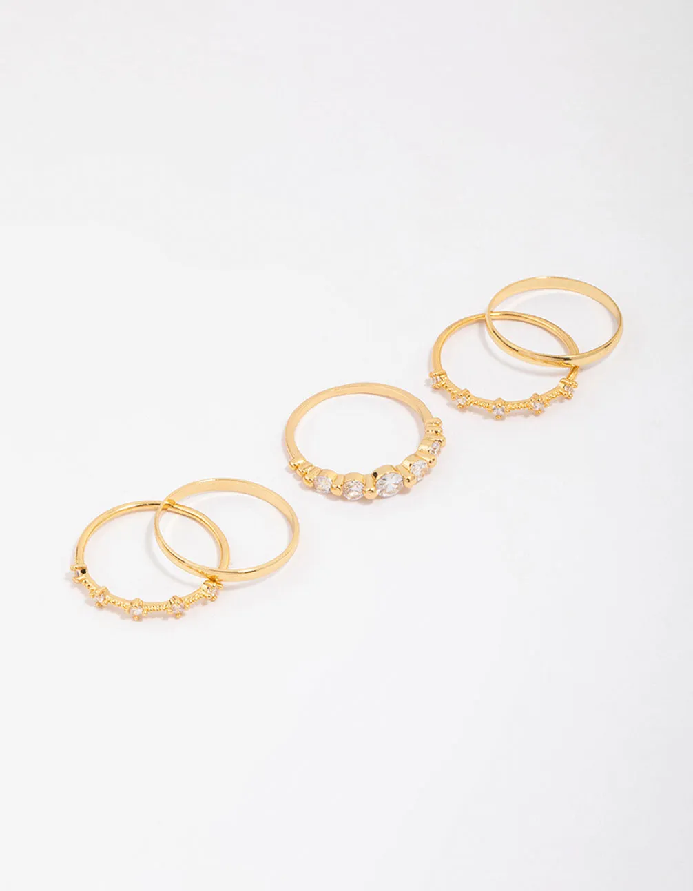 Gold Plated Dainty Cubic Zirconia Stacking Ring 5-Pack sold by lovisa