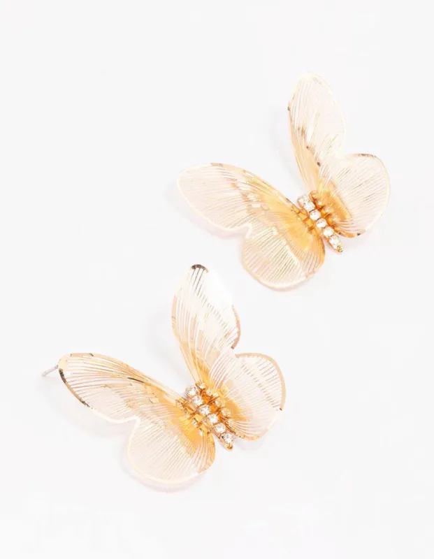Gold Decorative Butterfly Stud Earrings sold by lovisa