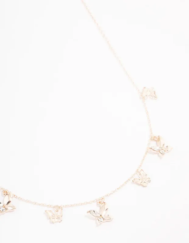Rose Gold Butterfly Charm Diamante Necklace sold by lovisa
