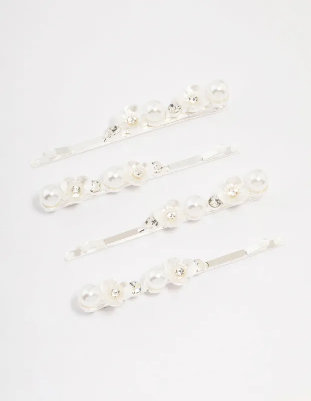 Silver Pearl Mini Flower Hair Clip 4-Pack sold by lovisa