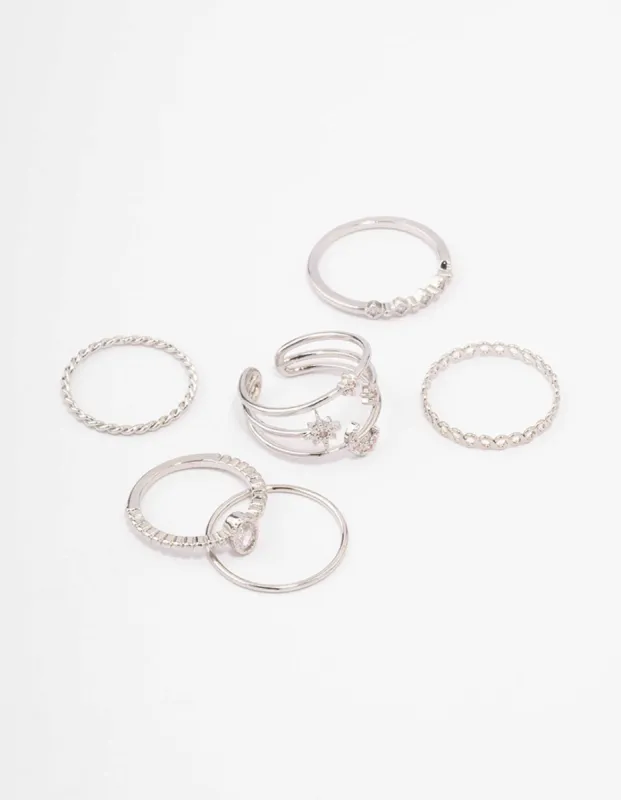 Rhodium Cubic Zirconia Moon & Stars Ring 5-Pack sold by lovisa