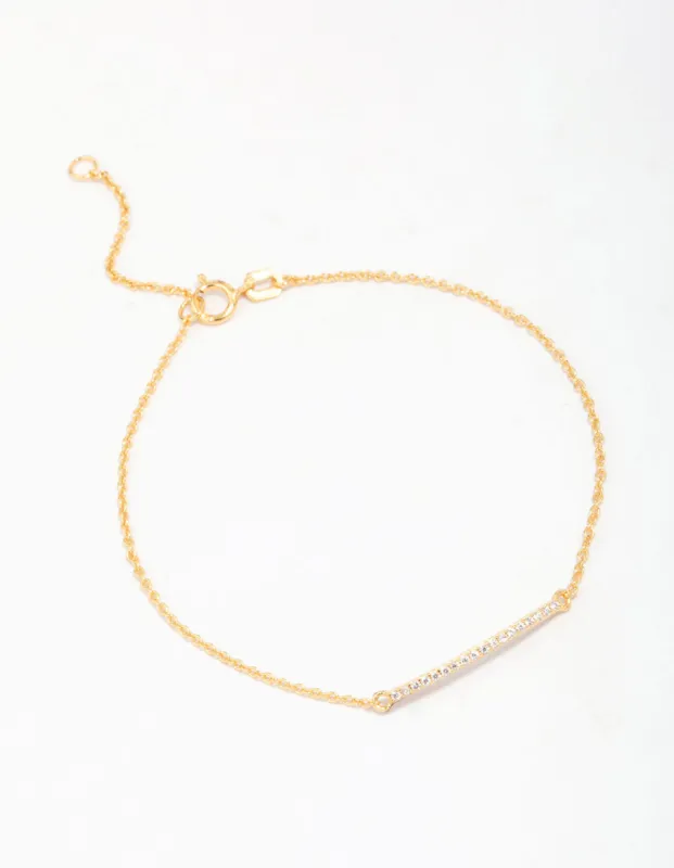 Gold Plated Sterling Silver Cubic Zirconia Fine Bar Chain Bracelet sold by lovisa