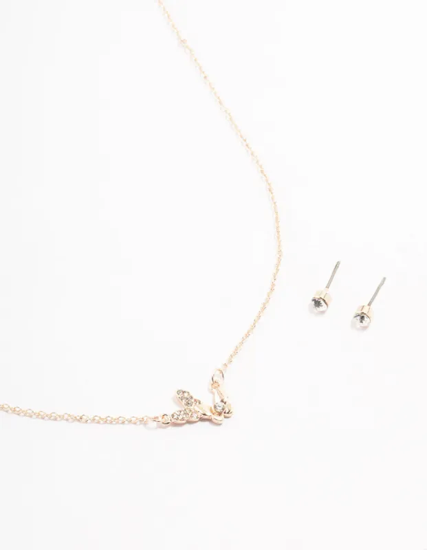 Rose Gold Double Butterfly Necklace & Stud Earrings Pack sold by lovisa