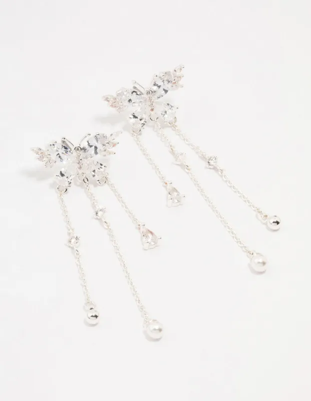 Silver Cubic Zirconia Butterfly Drop Earrings sold by lovisa