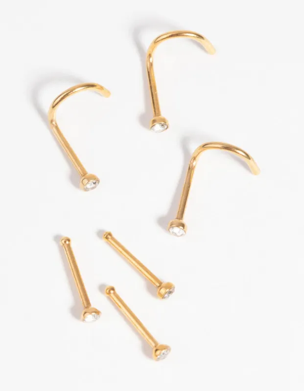 Gold-Plated Surgical Steel Nose Stud 6-Pack sold by lovisa