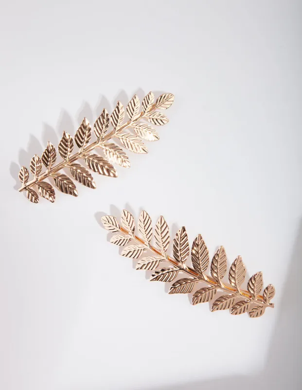 Gold Double Leaf Hair Clip Pack sold by lovisa