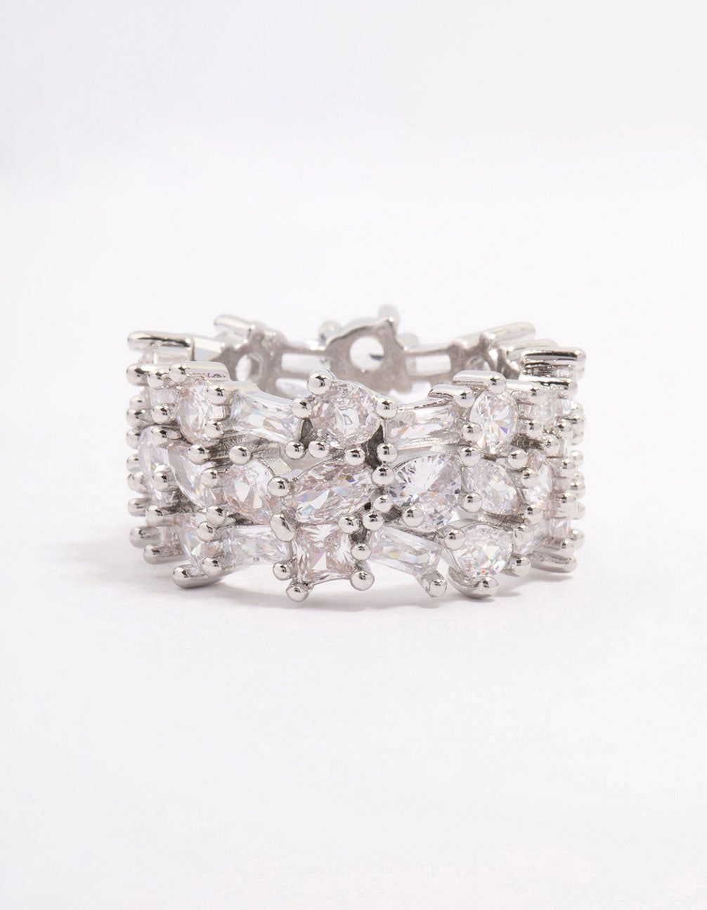 Rhodium Mixed Stone Cubic Zirconia Band Ring sold by lovisa
