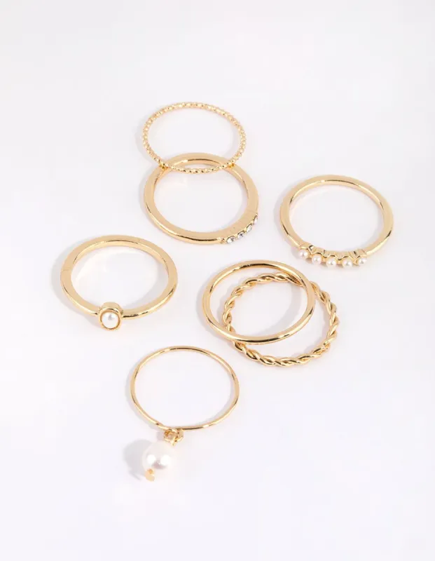Gold Plated Freshwater Pearl Textured Ring Pack sold by lovisa