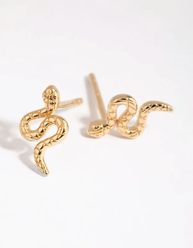 Gold Plated Sterling Silver Curled Snake Stud Earrings sold by lovisa