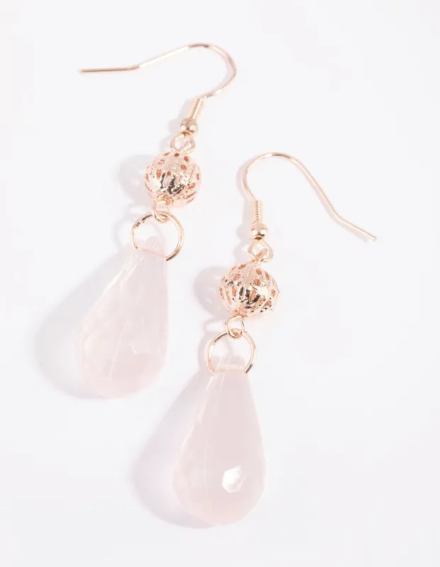 Rose Gold Long Facet Bead Drop Earrings sold by lovisa