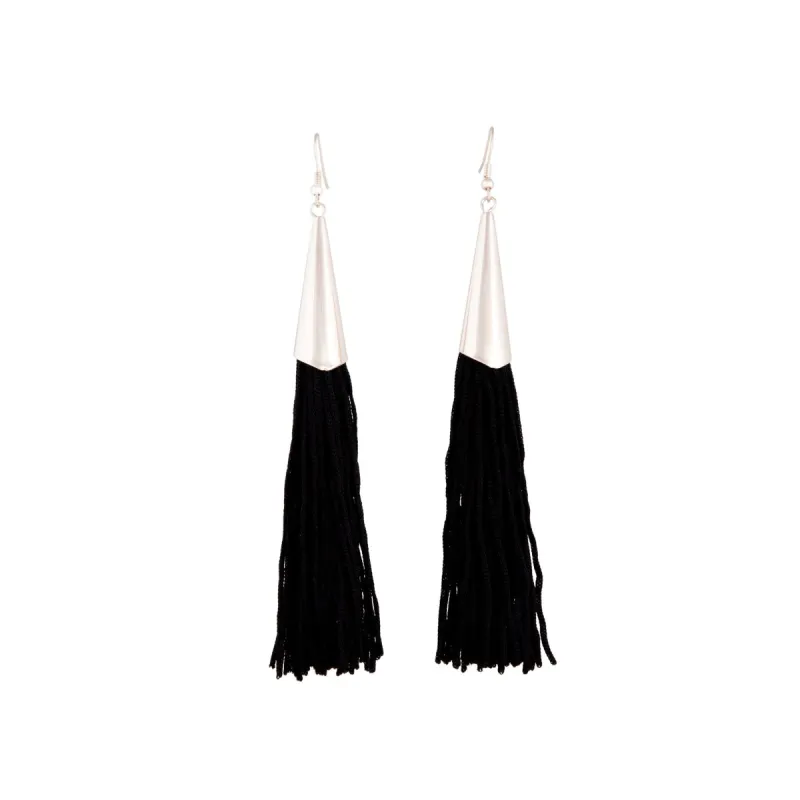 Rose Gold Cap Black Tassel Earrings sold by lovisa