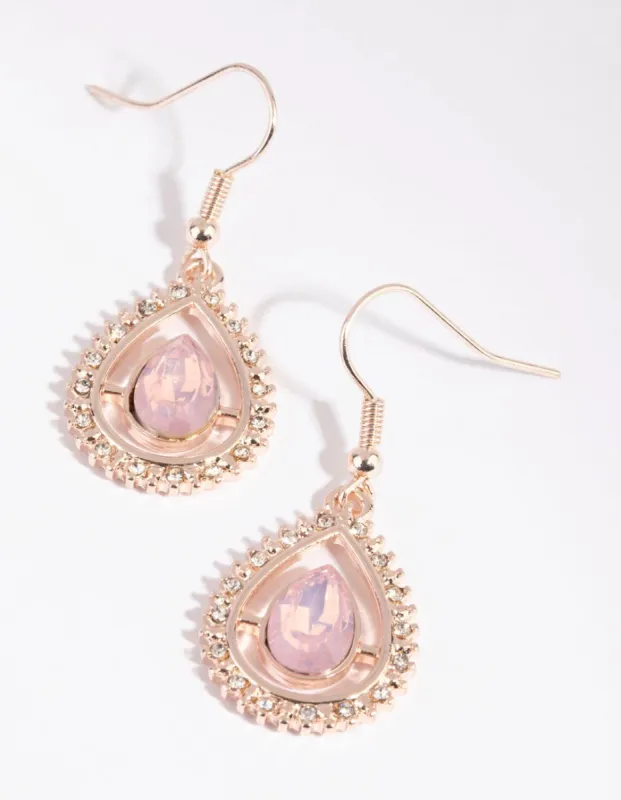 Rose Gold Diamante Surrounded Pear Drop Earrings sold by lovisa