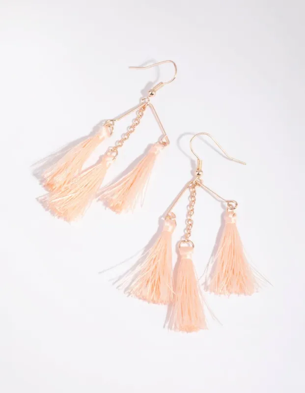 Rose Gold Triple Tassel Drop Earrings sold by lovisa