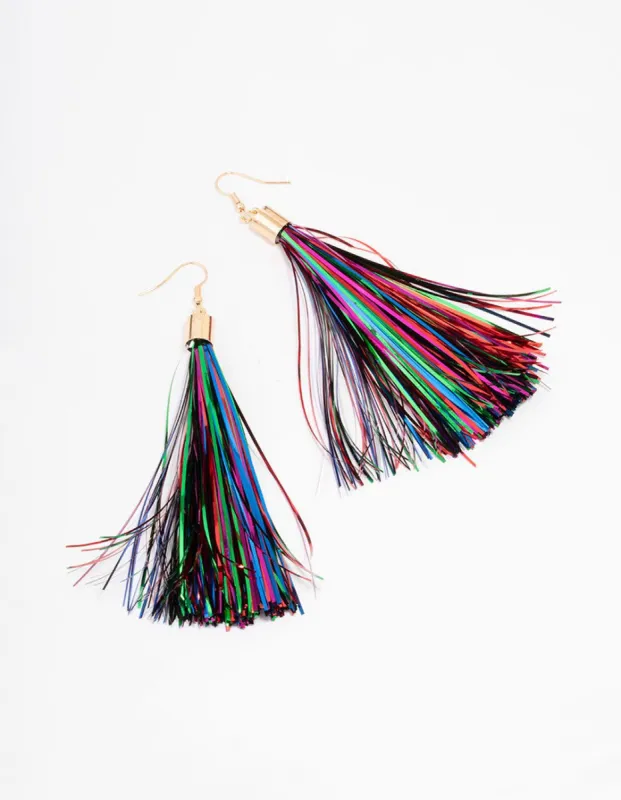 Gold Rainbow Tassel Party Drop Earrings sold by lovisa