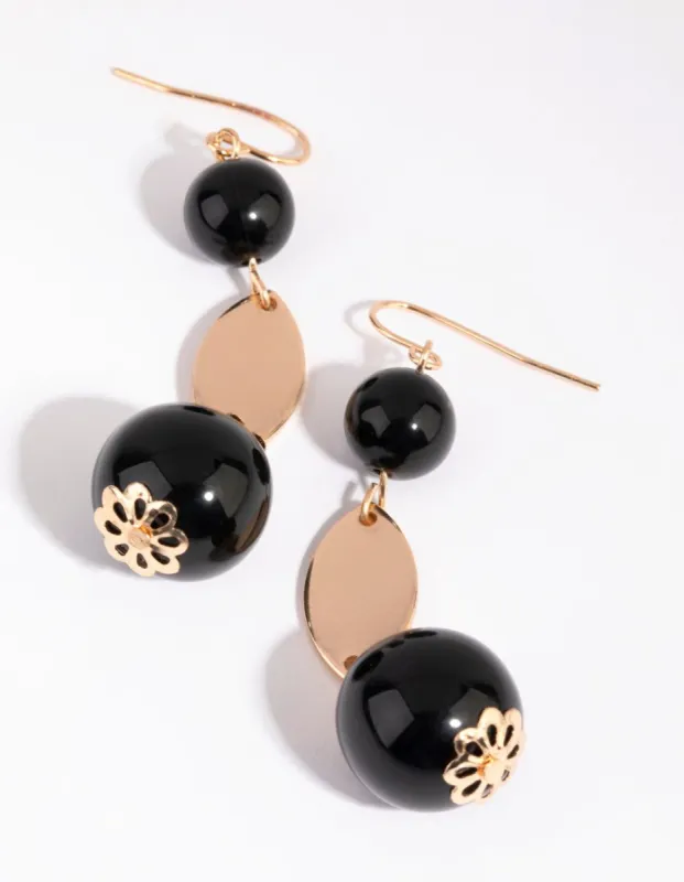 Gold & Black Ball & Disc Drop Earrings sold by lovisa