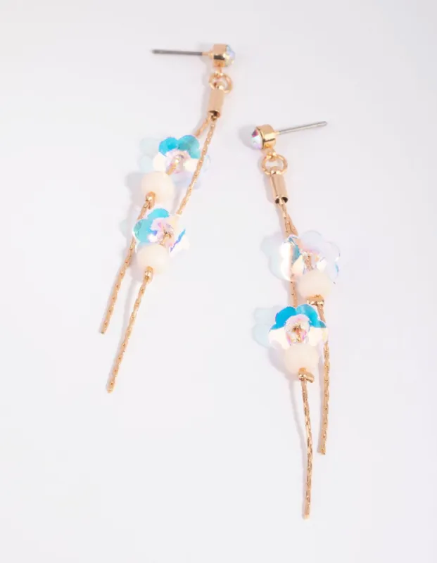 Gold Flower Sequin Drop Earrings sold by lovisa