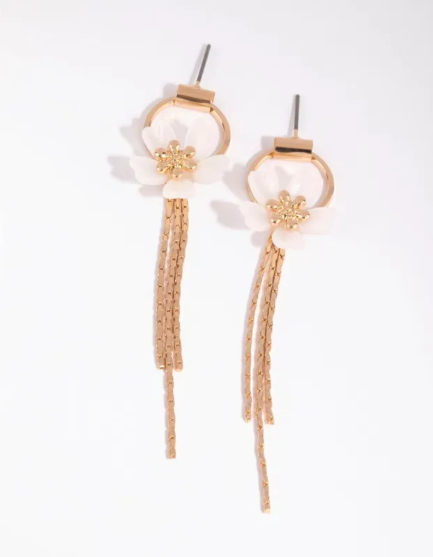 Gold Flower Chain Drop Earrings sold by lovisa