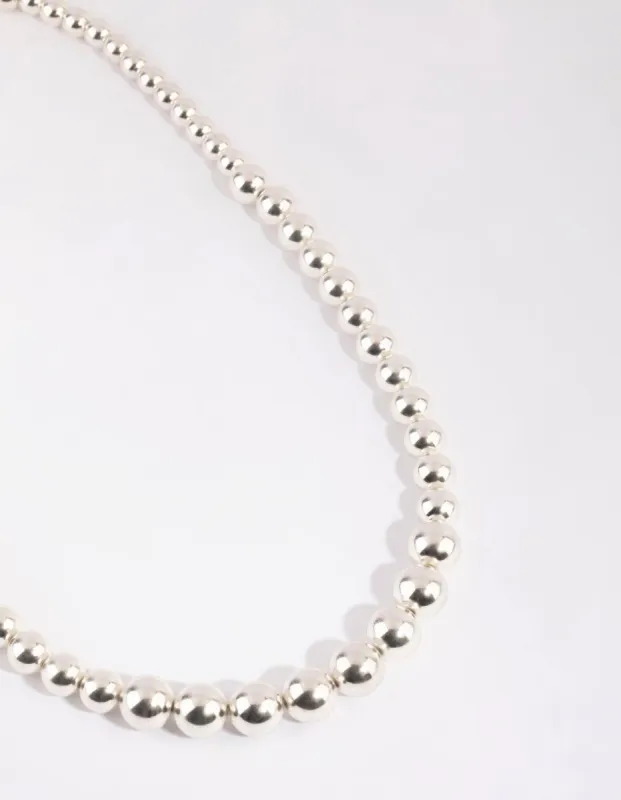 Rhodium Graduated Bead Short Necklace sold by lovisa